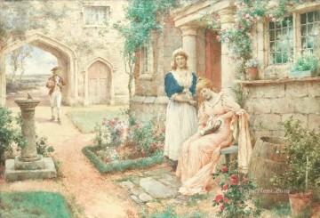 Jardín Painting - El cortejo Alfred Glendening JR damas escena del jardín
